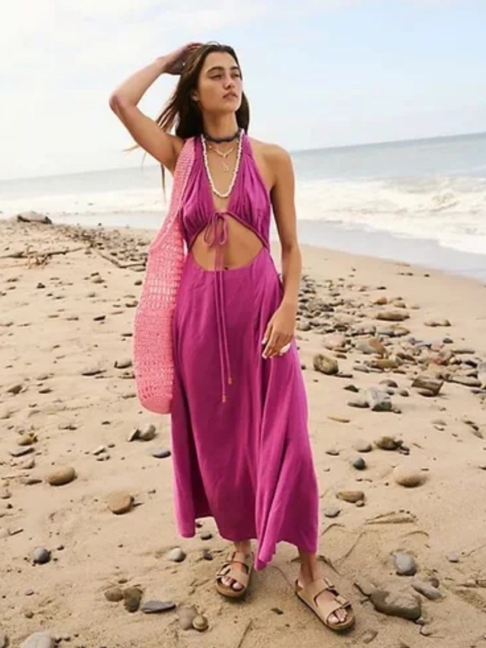 Free People Magenta Halter Cutout Maxi Dress